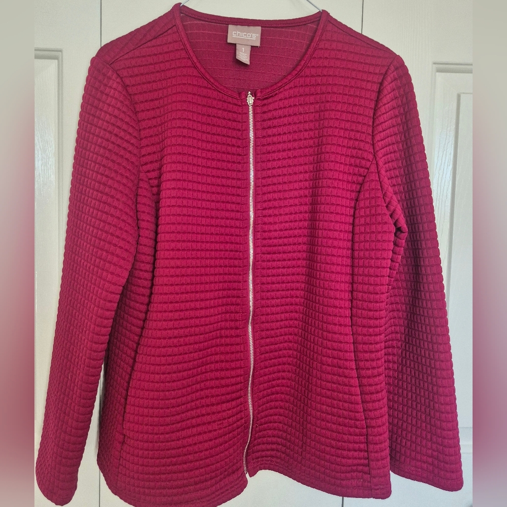 Chico's Textured Zip-Up Jacket in Burgundy